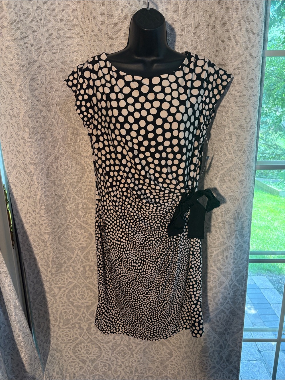 Just...Taylor Black and White Polka Dot Midi Dress with Side Tie NWT